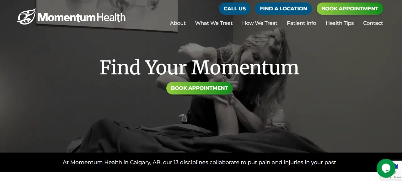Clean, modern PT website Homepage with various cta