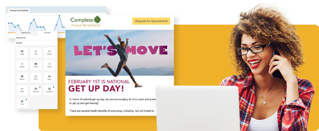 Happy woman calling Physical therapy office to book appointment