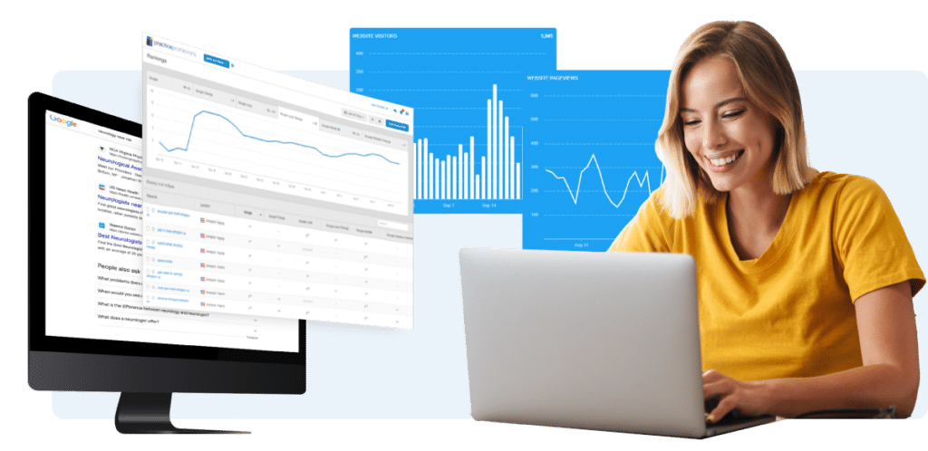 patient searches for physical therapist online as clinics website results increase on graphs