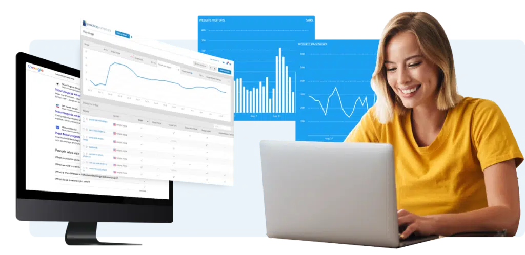 patient searches for physical therapist online as clinics website results increase on graphs