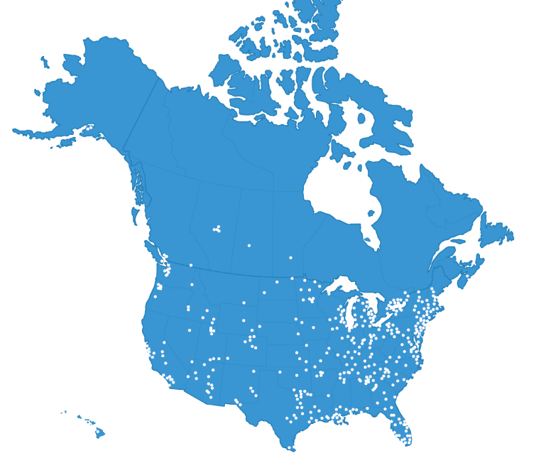 Map of North American Customers