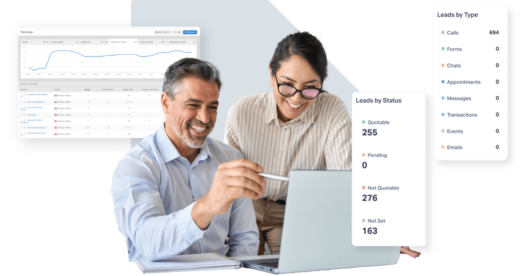 Clinic staff reviewing lead dashboards and campaign results for data-driven physical therapy marketing