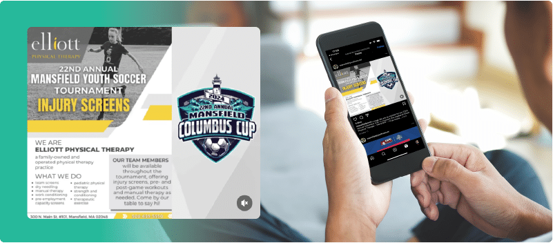 iPhone screen showing Instagram with a pop out of graphic for Physical Therapy Advertising