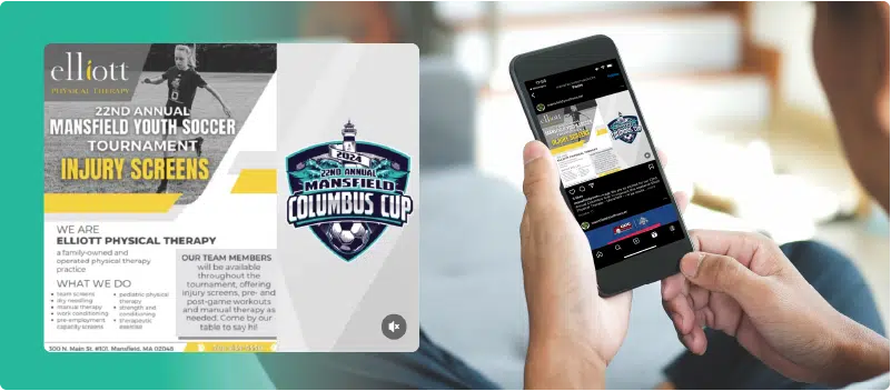iPhone screen showing Instagram with a pop out of graphic for Physical Therapy Advertising