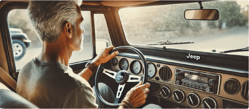 Man driving his car listening to the radio for Physical Therapy Advertising