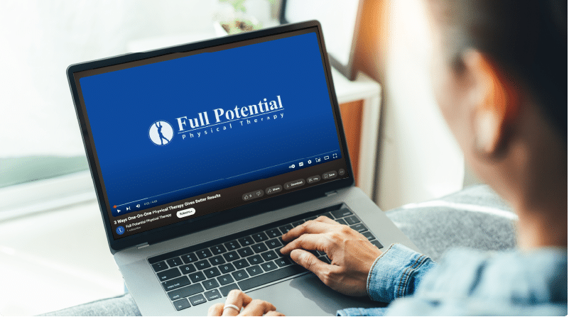 Laptop screen showing Full Potential Physical Therapy's "3 Ways One-On-One Physical Therapy Gives Better Results" YouTube Video for Physical Therapy Advertising