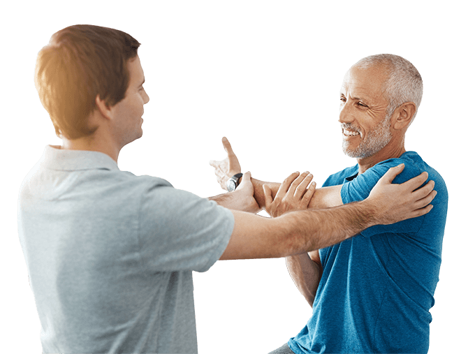 PT works on shoulder patient in the clinic