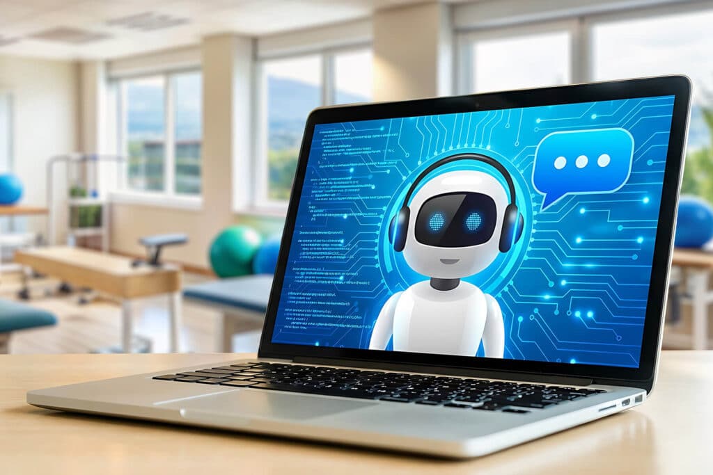 ai chatbot on a laptop screen in a physical therapy clinic