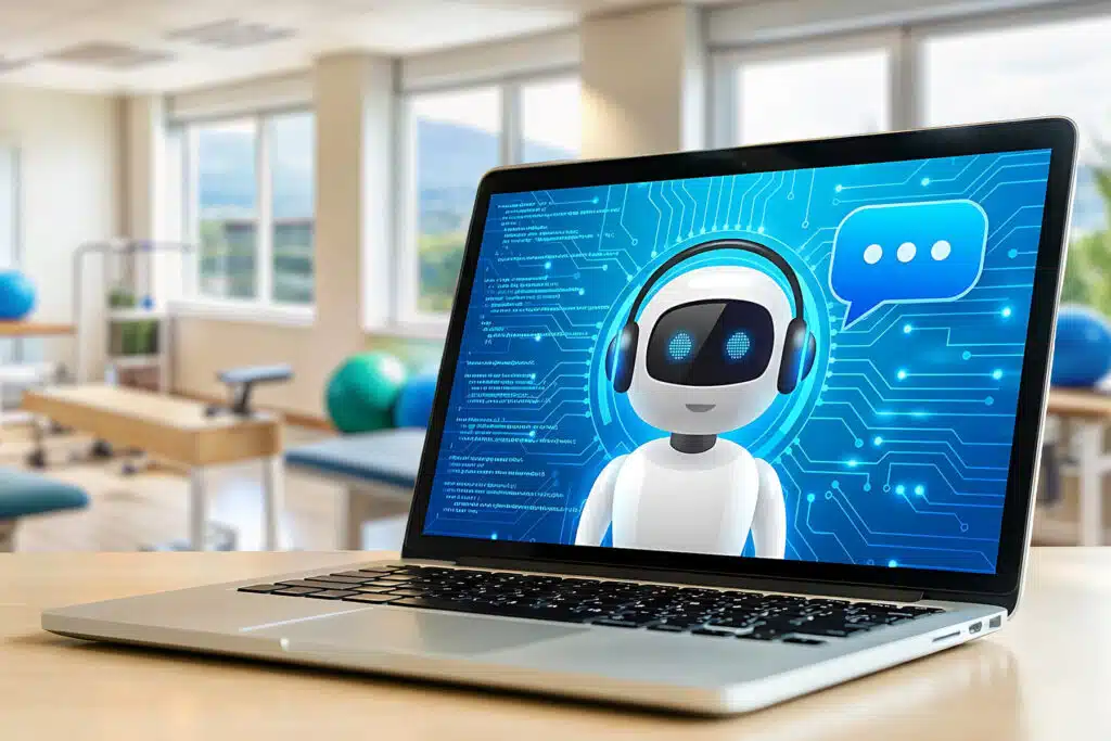 ai chatbot on a laptop screen in a physical therapy clinic
