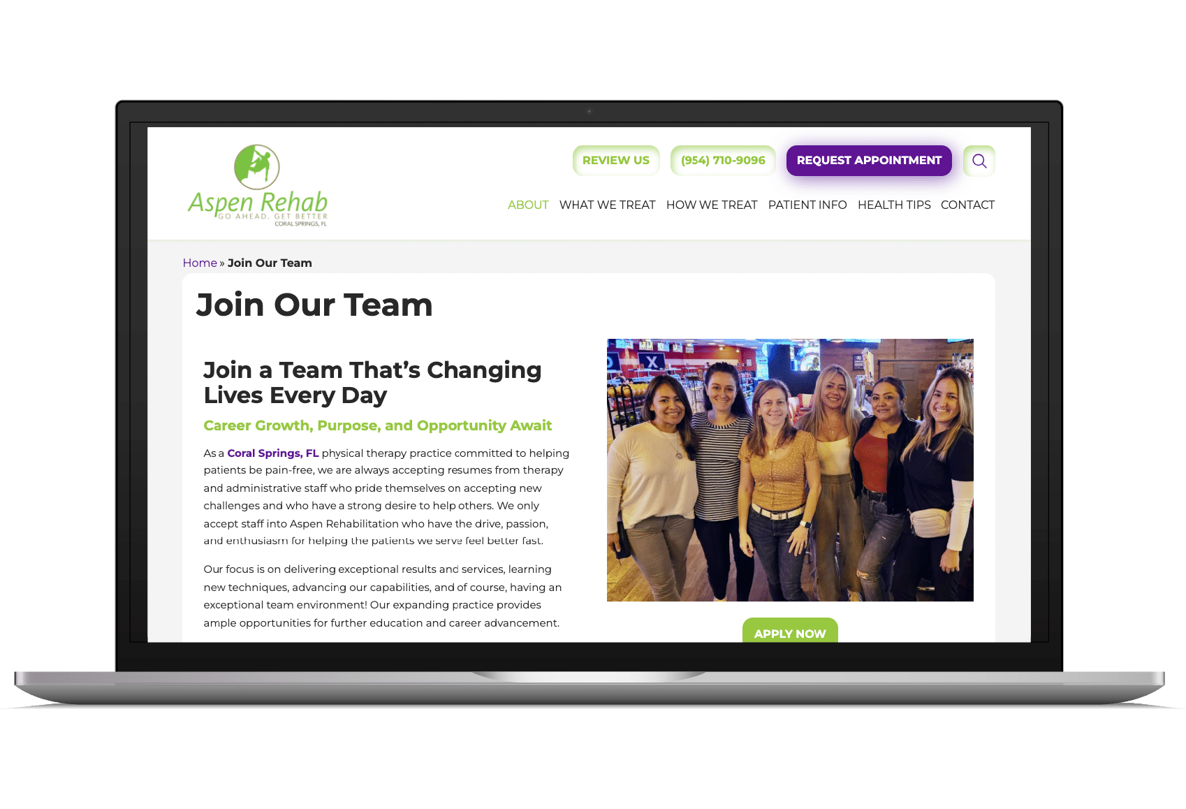 Aspen Rehab careers page on website