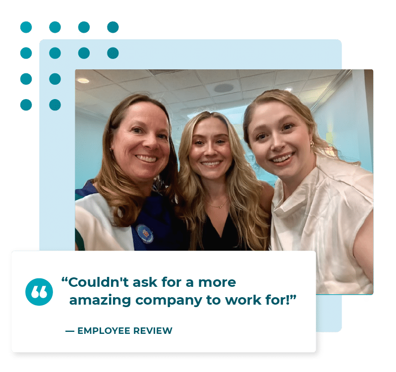 positive employee review and Co-owner of company taking selfie with staff