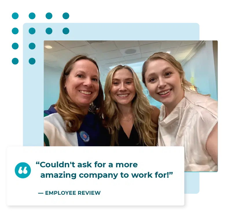 positive employee review and Co-owner of company taking selfie with staff